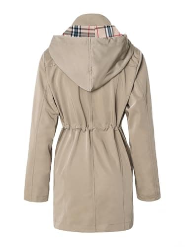 SaphiRose Women's Long Hooded Rain Jacket Outdoor Raincoat Windbreaker(Khaki,X-Large) - Image 2