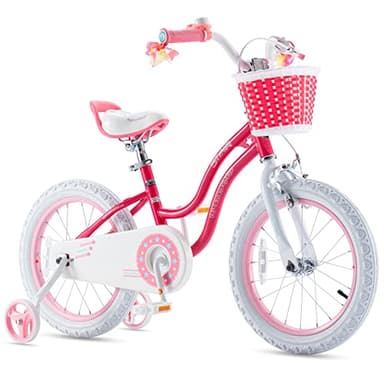 RoyalBaby Stargirl Kids Girls Bike Bicycle with Basket Training Wheels Kickstand 16 Inch Pink - Image 1
