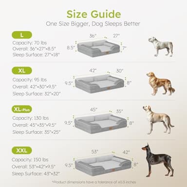 CWAWZ Extra Large Dog Bed, Orthopedic Dog Bed with Cooling Gel Memory Foam, Waterproof XL Pet Bed with Removable Washable Cover, 42" Pet Sofa Couch Dutch Velvet with Bone Toy, Light Gray - Image 7