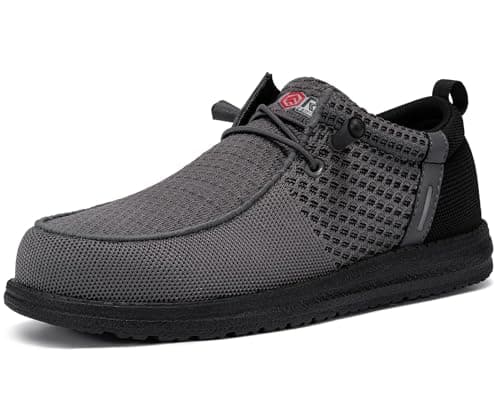 LARNMERN Slip On Steel Toe Shoes Men Lightweight Comfortable Lounging Walking Sneakers Safety Work Steel Toe Loafers (10.5 Men, Dark Gray) - Image 1