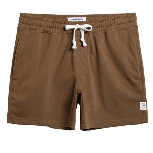 maamgic Mens Athletic Gym Shorts 5.5" Elastic Waist Casual Pajama Pocket Jogger Men Workout Short Pants Brown Medium - Image 1