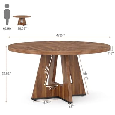 Tribesigns Farmhouse Dining Table, 47 Inch Round Dinner Table for 4 (Brown) - Image 2