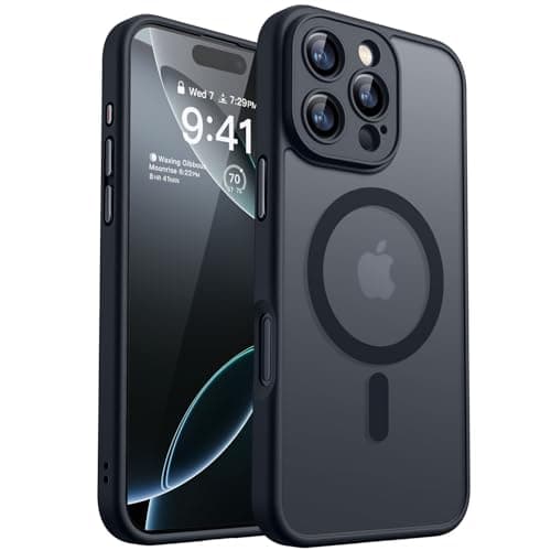 CANSHN Magnetic Compatible with iPhone 16 Pro Case, Upgraded [Full Camera Protection] [Compatible with Magsafe] [Translucent Matte] Shockproof Protective Phone Case Cover 6.3 Inch - Black - Image 1