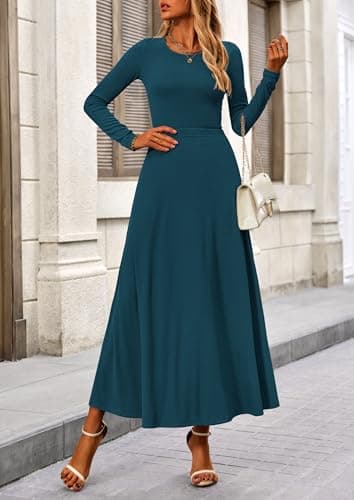 PRETTYGARDEN Women Fall Spring 2 Piece Outfits Dressy Casual Ribbed Knit Long Sleeve Crop Top Maxi Flowy Skirts Matching Sets (Lake Blue,Medium) - Image 6