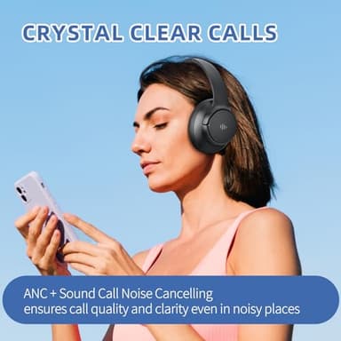 Eduiosma Active Noise Cancelling Headphones, Wireless Over Ear Bluetooth Headphones with Microphone, Transparency Mode, 70H Playtime, Hi-Res Audio, Deep Bass, Bluetooth 5.3, Lightweight Design,Black - Image 9
