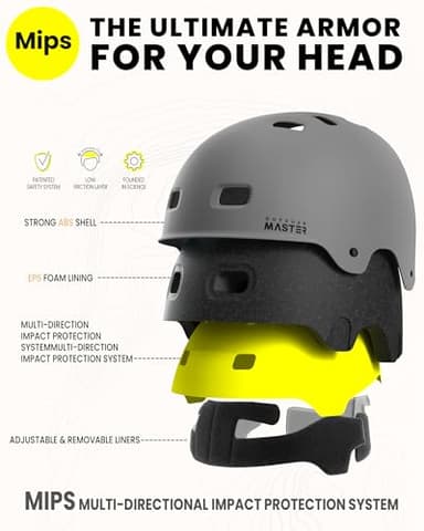 OutdoorMaster MIPS Skateboard Cycling Helmet for Adults - Lightweight, Ventilated Multi-Sport Helmet with Two Removable Liners for Scooter, Roller Skating, Inline Skating - Image 2