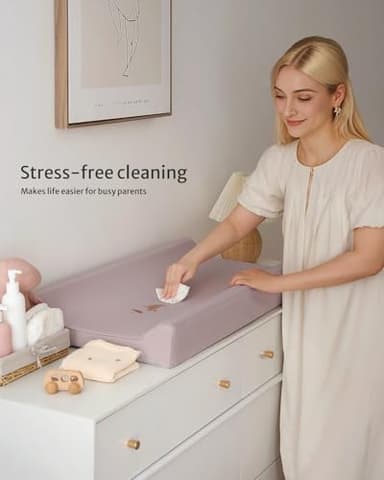 Blissful Diary Vegan Leather Baby Changing Pad with Waterproof & Wipe-Clean PU Cover, Standard Size Cozy Diaper Changing Pad for Dresser and Table, Taupe - Image 2