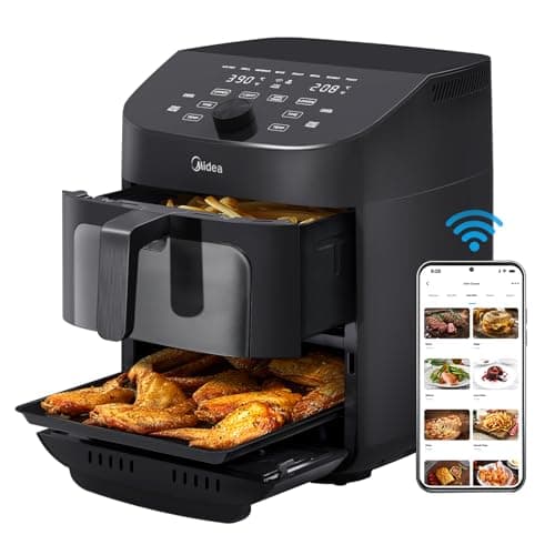 Midea Dual Basket Air Fryer Oven 11 Quart 8 in 1 Functions, Clear Window, Smart Sync Finish, Works with Alexa, Wi-Fi Connectivity, 50+ App Recipes for family meals, Bake, Roast, Grill, Broil, Toast - Image 1