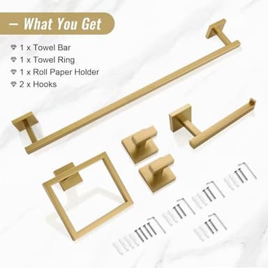 YACVCL Towel Bar Set, 5-Piece Brushed Gold Bathroom Hardware Set, Gold Bathroom Accessories Set, SUS304 Stainless Steel 23.6 Inch Towel Holder Towel Racks Set Wall Mounted - Image 8