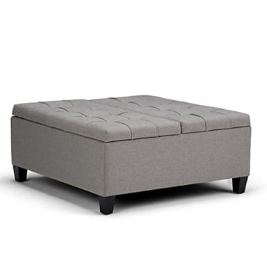 SIMPLIHOME Harrison 36 inch Wide Transitional Square Coffee Table Storage Ottoman in Dove Grey Linen Look Fabric, Assembled, for the Living Room and Bedroom - Image 3