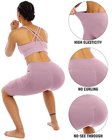 4 Pack Biker Yoga Shorts with Pockets for Women,High Waisted Athletic Running Workout Gym Shorts Tummy Control,Yello,Red Bean Paste,Gray Blue,Bean Green,XXL - Image 4