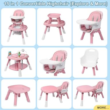 Xilingol 15-in-1 Convertible High Chair, 2-in-1 Baby Highchair & Activity Center W/Toys, Booster Seat | Building Block Table | Toddler Chair W/Removable Tray & 5-Point Harness & 2-Layer Cushion - Image 2