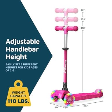 Lifemaster Kids Scooter – Children and Toddler 3 Wheel Kick Scooter – LED Wheel Lights Illuminate When Rolling– Adjustable Handlebar – Indoor and Outdoor Pink - Image 7