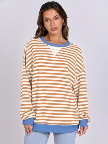ANRABESS Women Striped Sweatshirts Oversized Crewneck Long Sleeve Shirts Y2K Pullover Top 2025 Fall Outfits Fashion Clothes Yellow White Large - Image 7