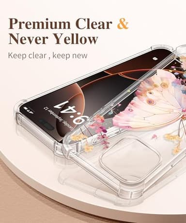 GVIEWIN for iPhone 16 Pro Max Case, with Screen Protector & Camera Lens Protector, Military-Grade Protection, Clear Shockproof Slim Floral Women Phone Case for iPhone 16 Pro Max, Magic Butterfly - Image 3
