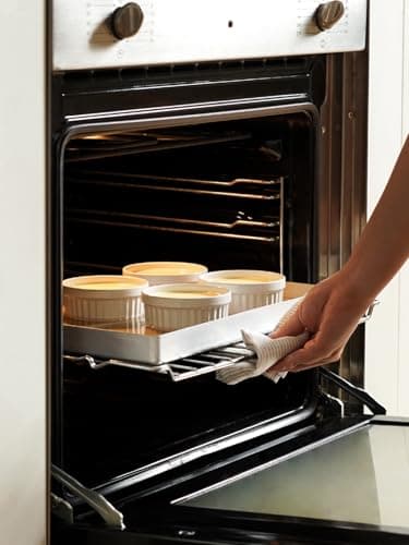 LE TAUCI Ramekins with Silicone Lids, 4 OZ Ceramic Soufflé Dishes, Ramekin Bowls for Crème Brûlée, Dessert, Dips, Oven & Microwave Safe, Set of 4, White - Image 5