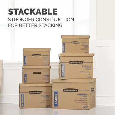 Bankers Box Medium Classic Moving Box 8 Pack, Reinforced Handles, Tape-Free Assembly, Box with Lid, 19-in x 14.5-in x 15.5-in (7717201) - Image 9