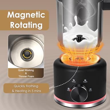 ByNaRIX Milk Frother, 16.9 OZ Milk Frother and Steamer, 4 in 1 Electric Milk Frother Dishwasher Safe, Durable Silent Working Frother for Coffee, Hot and Cold Foam Maker, Black - Image 7