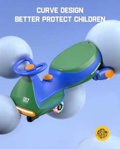 FanttikRide N7 Pro Electric Wiggle Car with Pedal, Rechargeable Battery, CyberWiggle, 2 in 1 Swing Car, 2 Speed, Anti-Rollover, Flashing Wheels, Bluetooth, for Ages 3 and Up, 150 Lbs, Green - Image 7