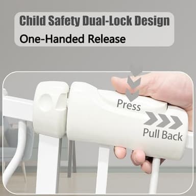 Heavy Duty Baby & Dog Safety Gate, Extra Wide 85.8-90.5 Inch,White Metal, Tension Mounted No Drilling Pet Gate for Large Openings - Image 3
