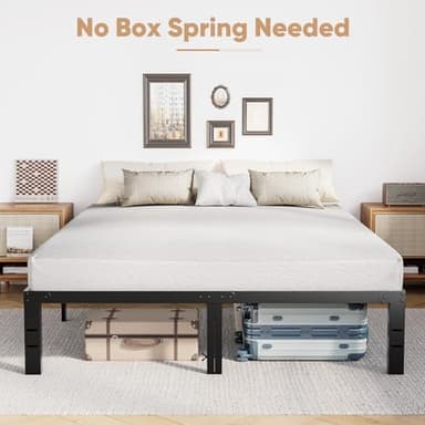 DUMOS Bed Frame - Queen Size Metal Platform Bed Frames Mattress Foundation with Steel Slat Support, No Box Spring Needed, Storage Space Under Base, Easy Assembly, Black - Image 7