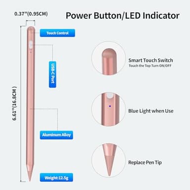 Tresoba Stylus Pen for iPad G2 2X Faster Charge iPencil, Compatible with Apple 2018-2025 iPad A16/10th/9th/8th/7th/6th Gen & Pro 12.9/11/13-inch M4 & Air 3rd/4th/5th/M2/M3 & Mini 5th/6th/7th, Rosegold - Image 3