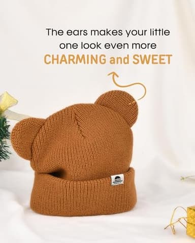 FURTALK Baby Beanie Winter Hat with Bear Ear for Infant Toddler Boys Girls Soft Knitted Skull Cap Dark Grey+Khaki+Caramel 0-6 Months - Image 3