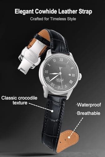 EACHE 20mm Watch Band Quick Release Leather Watch Bands for Men Black Alligator Grain Pattern Leather Watch Straps with Gold Butterfly Deployment Clasp - Image 5
