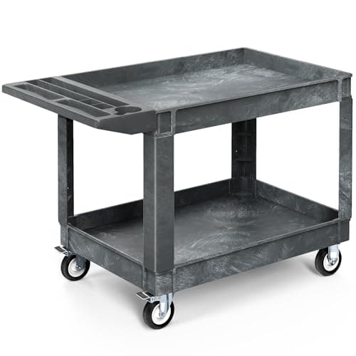 YITAHOME Utility Cart on Wheels, 550 lbs 2 Shelf Heavy Duty Rolling Carts, 45 x 25 in Plastic Service Cart Work Carts with Wheels for Warehouse Garage School & Office, Cleaning, Gray - Image 1