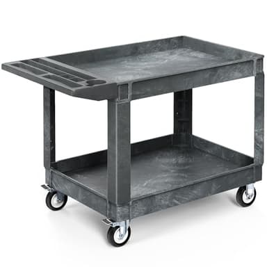 YITAHOME Utility Cart on Wheels, 550 lbs 2 Shelf Heavy Duty Rolling Carts, 45 x 25 in Plastic Service Cart Work Carts with Wheels for Warehouse Garage School & Office, Cleaning, Gray - Image 1
