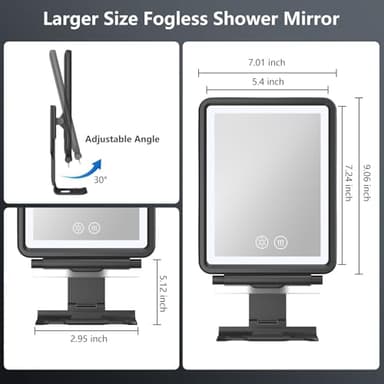Heated Shower Mirror Fogless for Shaving, 3 Colors Stepless Dimmable Lights Fogless Mirror for Shower, Rechargeable Anti Fog Shaving Mirror for Shower with Razor Holder for Men, Light Memory Function - Image 6