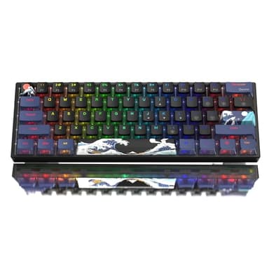 Womier 60% Percent Keyboard Gaming, WK61 V2 Creamy Mechanical Wired Keyboard Anime, Hot-Swappable RGB Key Board with PBT Keycaps for Windows PC Gamers - POM Linear Red Switch(Black Kanagawa) - Image 1
