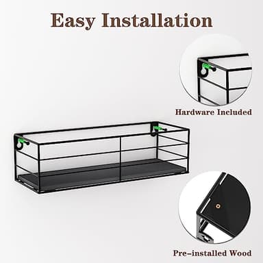 CRUGLA Floating Shelves Wall Mounted Set of 5, Black Hanging Storage Wall Shelf for Bathroom, Kitchen, Bedroom, Living Room Home Decor - Image 4