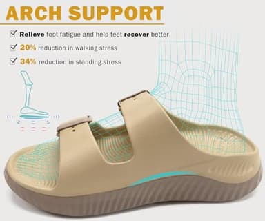 KuaiLu Womens Recovery Sandals Comfort Plantar Fasciitis Arch Support Ladies Orthopedic Adjustable Strap Sport Slides Open Toe Slip On Athletic Cushion Slippers Summer Beach Sandles Tan Brown Size 7 - Image 3