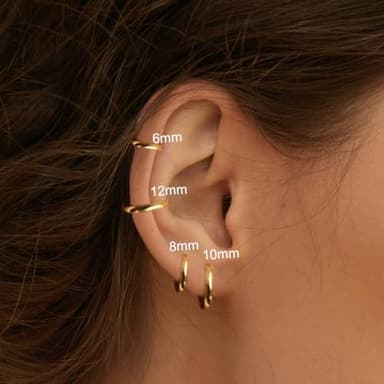 4 Pairs Small Gold Hoop Earrings Set for Women, 14k Gold Plated Cartilage Hoop Earring Hypoallergenic Small Hoop Earrings for 2nd 3rd Hole Huggie Hoop Earrings for Women Men Gifts (Gold-1.6mm) - Image 7