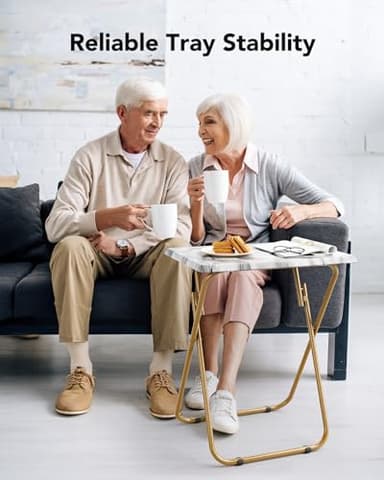 HUANUO Folding TV Tray Table -Stable Tray Table with No Assembly Required, TV Dinner Tray for Eating, Foldable Snack Tables for Bed & Sofa (Marbling) - Image 4