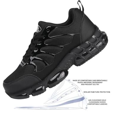 LIANGGO Steel Toe Sneakers for Men Women Safety Composite Toe Lightweight Work Shoes Indestructible Air Cushion Zapatos de seguridad para Hombres 45 Black - Image 3