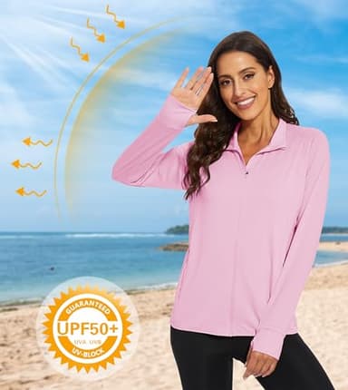 MAGCOMSEN Women's Zip Up Lightweight Long Sleeve Jacket UV Sun Protection Quick Dry Active Shirts Jacket with Zipper Pockets Light Pink 2XL - Image 2