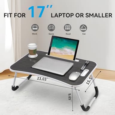 BUYIFY Folding Lap Desk, 23 Inch Portable Wood Black Laptop Bed Desk Lap Desk with Cup Holder, for Working Reading Writing, Eating, Watching Movies for Bed Sofa Couch Floor - Image 4