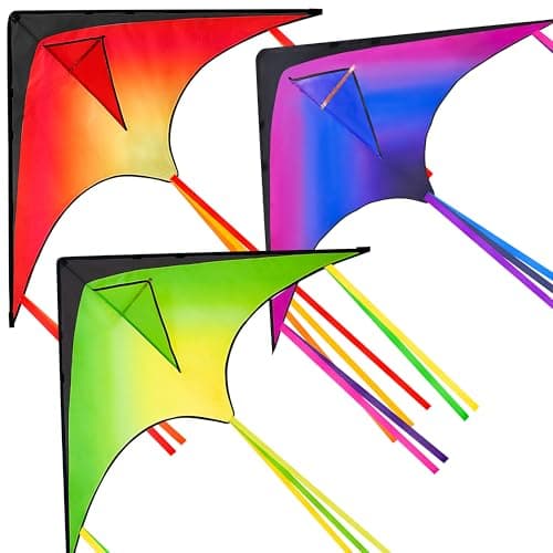 JOYIN 3 Packs Large Delta Kite Red, Green and Purple, Easy to Fly Huge for Kids and Adults with 262.5ft String, Large Delta Beach Kite for Outdoor Games and Activities - Image 1