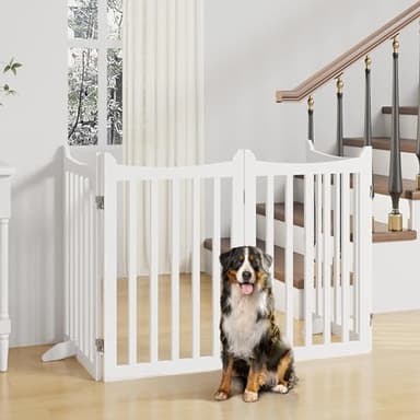 Yaheetech 36" H Extra Tall Freestanding Pet Gate 4-Panel Wooden Dog Fence with 2 Support Feet Folding Dog Gate for Indoor, Stairs, Doorways, Halls, Kitchen Wooden Pet Barrier White, 79.5" L x 36" H - Image 9