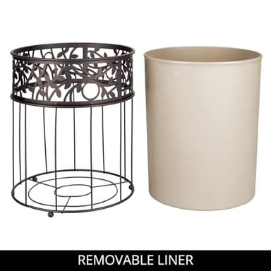 iDesign Metal Vine Bathroom Trash Plastic Insert-Set of 2-Vanilla Waste Can, Cream/Bronze - Image 3