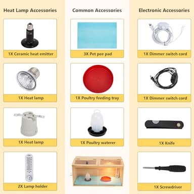 Large Wooden Chicken Brooder Box with Bulb Set and Thermometer - Brooder Box for Chicks Indoor Accommodates Up to 12 Chicks - Ideal for Chickens, Ducks, Quails, Hamsters, and Lizards(32x16x16 Inches) - Image 5