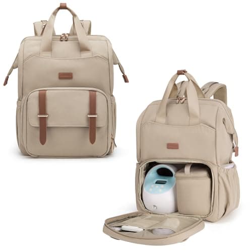 mommore Diaper Bag Backpack, Breast Pump Backpack for Spectra S1,S2 Medela Pumping Backpack for Working Moms with 15.6 inch Laptop Sleeve, Champagne - Image 1