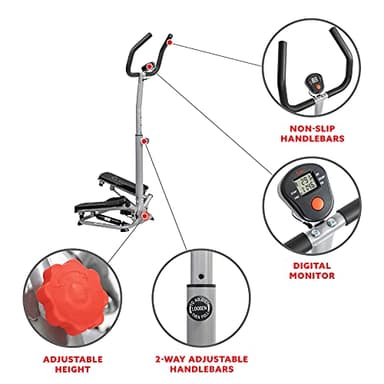 Sunny Health & Fitness Grey 250 lbs. Max Weight Twist Stair Stepper Machine with Handlebar – SF-S020027 - Image 3