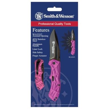 Smith & Wesson Black Ops SWBLOP3SMP Pink 5.8in S.S. Assisted Opening Knife with 2.5in Drop Point Blade and Aluminum Handle for Tactical, Survival and EDC - Image 1