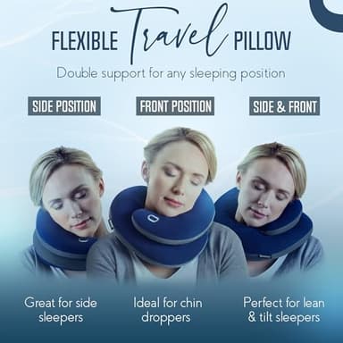 BCOZZY Travel Neck Pillow for Airplane – Patented Double Support for Head, Neck, and Chin. Best for Long Flights, Plane Sleeping & Car Rides. Adjustable Size. Fully Washable. Carry Bag. X-Large, Navy - Image 3