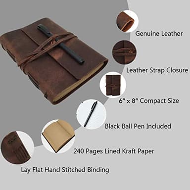Leather Journal Notebook for Men & Women,A5 Size Diary,6.2x8.5 Inch, Vintage Style Personalized Journal for Gift,Genuine Leather Bound Notepad for Travel Journal to Write,240 lined Pages,Rustic Brown - Image 3