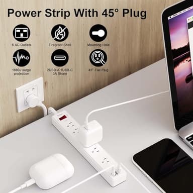 10 Ft Power Strip Surge Protector - Yintar Extension Cord with 6 AC Outlets and 3 USB Ports for Home, Office, Dorm Essentials, 1680 Joules, ETL Listed, White - Image 2