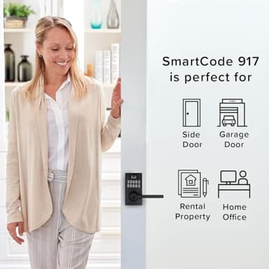 Kwikset 99170-004 SmartCode 917 Keypad Keyless Entry Contemporary Residential Electronic Lever Lock Deadbolt Alternative with Halifax Door Handle and SmartKey Security, Matte Black - Image 3